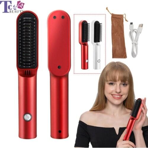 Hot Combs Anti-scalding Hair Straightener Brush USB Wireless Ceramic Hair Curler Heated Electric Smart Brush Hair Straightener