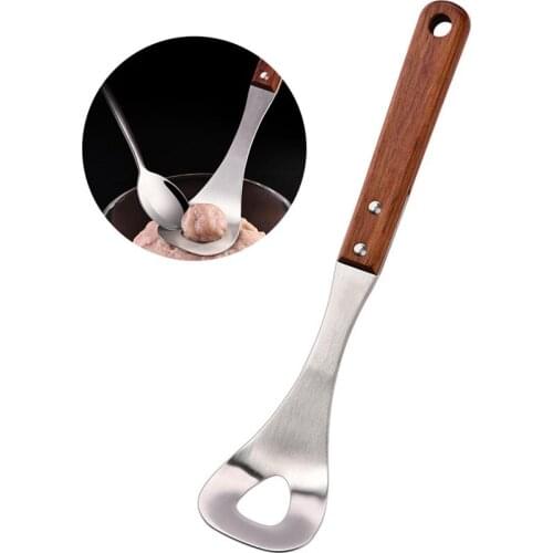 Kapmore 1pc Meatball Maker Metal Non-Stick Wooden Handle Meat Spoon Kitchen Gadget For Cooking DIY Meatball Making Tools