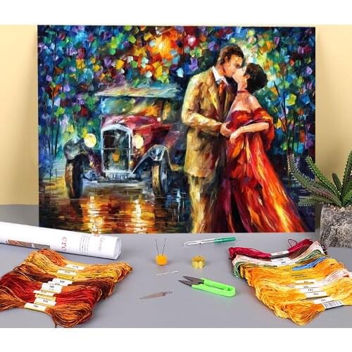 Oil Painting Style Old Kiss Printed 11CT Cross-Stitch Set DIY Embroidery DMC Threads Craft Handiwork Sewing Handmade Counted