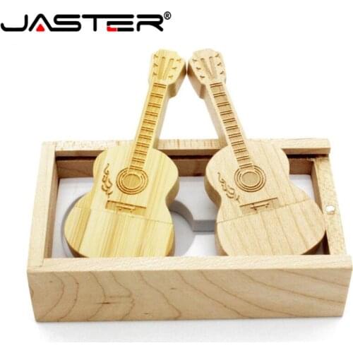JASTER 1PCS free logo natural wooden guitar+box pendrive 4GB 8GB 16GB 32GB 64GB wood guitars usb flash drive memory stick gifts