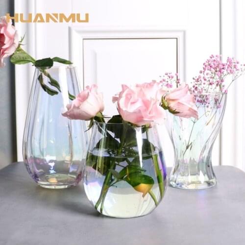 Creative Home Furnishing Colorful Glass Vase Valentines Day Gift Nordic Flower Arrangement Dried Flower Decoration Ornament