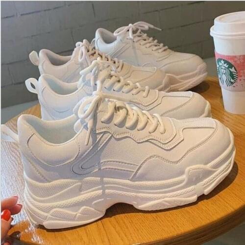 Spring Autumn Women White Casual Shoes Chunky Platform Sneakers for Woman Lace-Up Vulcanize Shoes Female Walking Fashion Sneaker