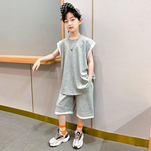Summer Childrens Vest Short-sleeved Set Thin Medium-sized Children 2021 New Summer Clothes Childrens Summer Two-piece Set