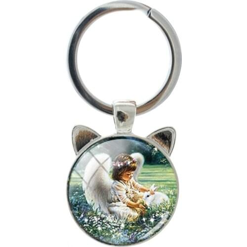 TAFREE Cute Angel Fashion And Taste Lively Shape Novelty Handmade Silver-plated Cat Ear Keychain Men And Women Accessories
