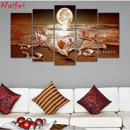 5 pieces Beach shell moon seascape scenery full square drill 5D diamond painting cross stitch kit inlaid rhinestone embroidery
