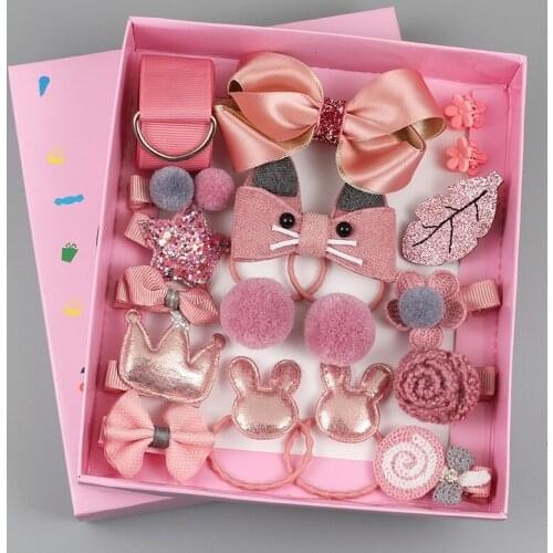 18 Piece hair clip set Cute Hair Accessories Girl headwear Bow Flower animal Hairpins hair band cartoon Elastic Headdress Gift