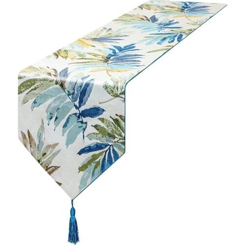 Table Runner - 12 x 72 Inch Modern Minimalist Blue Leaf Table Runner - Suitable for Fabric Decorations for Daily Home