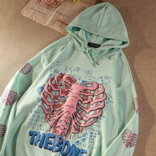 2021 New Bone pattern Hoodies Gothic Sweatshirt Long Sleeve Hoodie Women Cotton Coat Tops Harajuku Streetwear Thin oversized Top