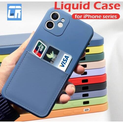 Original Card Bag Wallet Liquid Silicone Case for iPhone 12 11 Pro Max Mini Shockproof Case for iPhone 11 XR XS Max 6s 7 8 Plus