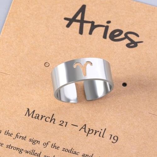 Stainless Steel Twelve Constellation Open Rings Old English 12 Horoscope Zodiac Sign Rings For Women Men Fashion Jewelry