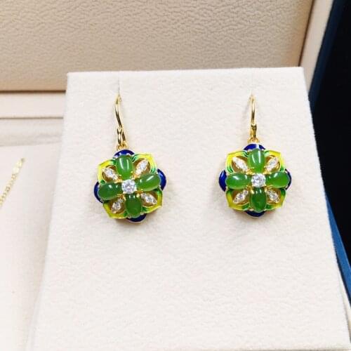 925 sterling silver necklace inlaid jasper pendant earring gold plated