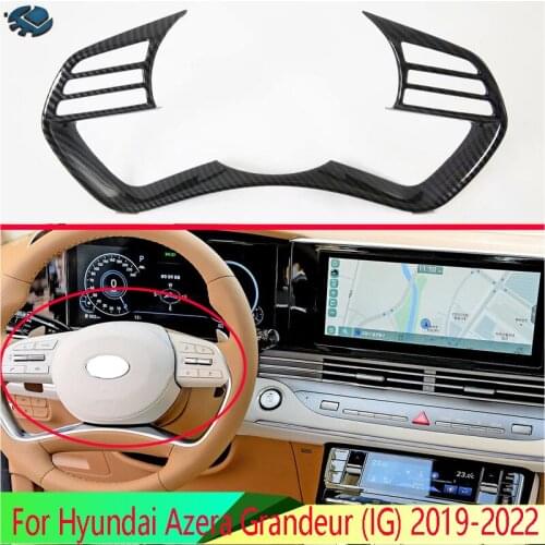 For Hyundai Azera Grandeur (IG) 2019-2022 Carbon Fiber Style Steering Wheel Panel Cover Bezel Trim Insert Badge Molding Garnish