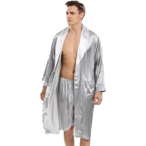 7XL Two-Piece Home Silk Robe Pants Pajama Set or Bathrobe Shorts Sets Long Sleeve Sleepwear house robe for men Kimono Soft Cozy