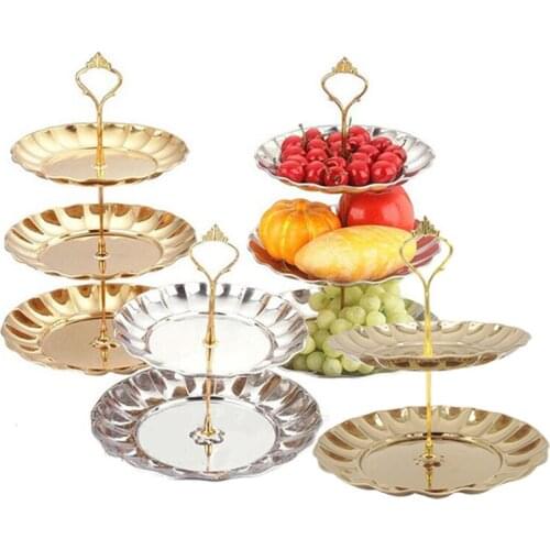 New Fruit Plates Stand Pastry Tray Candy Dishes Cake Desserts 2/3 Layer Stainless Steel Party Home Decoration