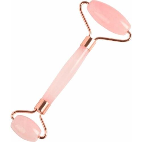 Rose Gold Metal Natural Rose Quartz Facial Roller Anti Wrinkle Sliming Beauty Health Care Massager Jade Roller