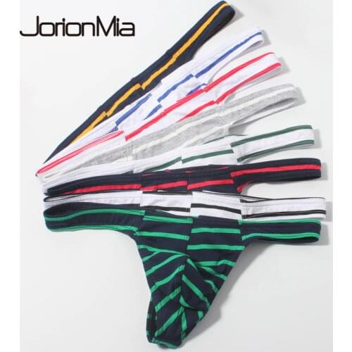 5pcs Mens G Strings Sexy Stripe printed Low Rise Mens Thong Erotic Penis Pouch Panties Bikini Briefs Jockstrap Men Cueca 00103