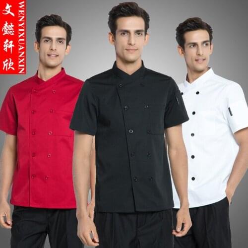 Adult Chef Uniform Short-sleeve Chef Jacket Male Hotel Catering Kitchen Wear Dining Room Cake Clothes Plus Size B-6416