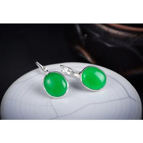 Mujer moda pendientes oorbellen earrings Green GEM Gems garnet gem round ball 925 sterling earrings new fashion