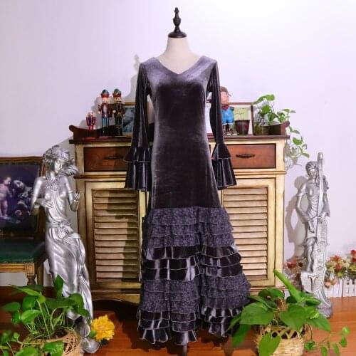 Girls Dress Costume Spanish Flamenco Velvet Foxtrot Dance Wear Women GM01
