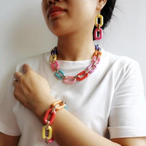 Colorful Arylic Chain Choker For Women Newest Design Fashion Hip Hop Punk Exaggerated Geometric Short Collar Necklace Boho