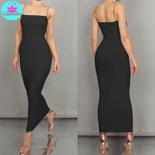 European and American womens summer new sexy slim tight solid color long dress Sleeveless Sheath Cotton