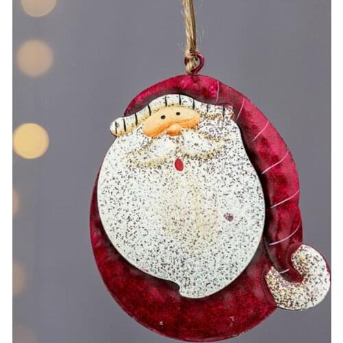 American Style Tin Christmas Party Pendant Santa Claus Decoration Small Pendant Snowman Sleigh Socks Christmas Tree Ornaments