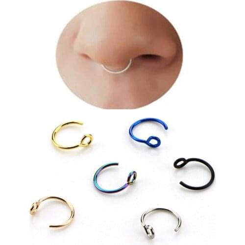 1Pcs Stainless Steel Fake Nose Ring Cheater Lip clip Hoop Piercing Labret Non Piercing Nose Jewelry Industrial Body Jewelry New