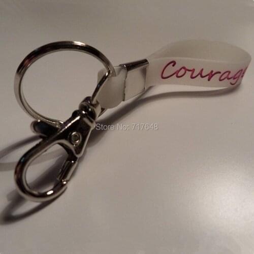 300pcs Keyring Breast Cancer Awareness Glow in the Dark Courage Keychain wristband silicone bracelets free shipping by FEDEX A