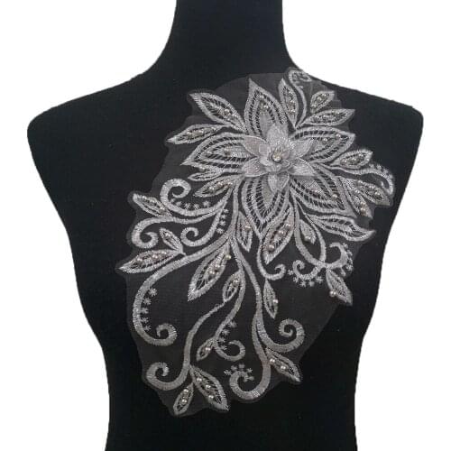 Dress sewing 3D three-dimensional floral ornaments pearl rhinestone embroidery ladies DIY craft accessories 1 piece for sale