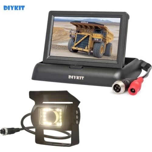 DIYKIT DC12V-24V 4.3" Reverse Rear View Car Monitor Waterproof CCD LED Night Vision Bus Truck Car Camera free Car Charger