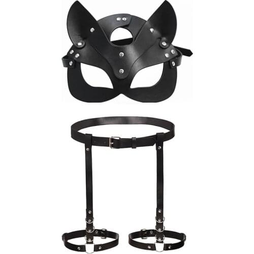 Bdsm Party Masks Leather womens leg Harness Strap Sex Toys For Couples Adults Fetish Cat Mask Sex Restraints Carnival Bondage