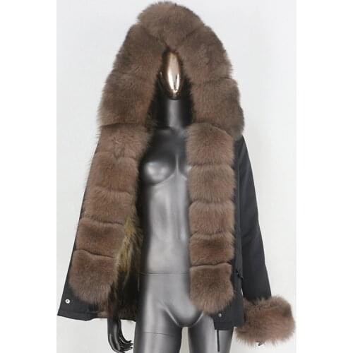 BLUENESSFAIR 2020 Short Waterproof Parka Real Fox Fur Liner Coat Winter Jacket Women Natural Raccoon Fox Fur Collar Warm Outwear