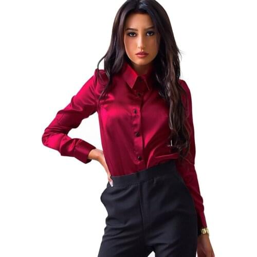 Spring and Autumn blouses Button Up Satin Silk Shirt Vintage Blouse Women Lady Long Sleeves Female Loose Street Shirts 2021