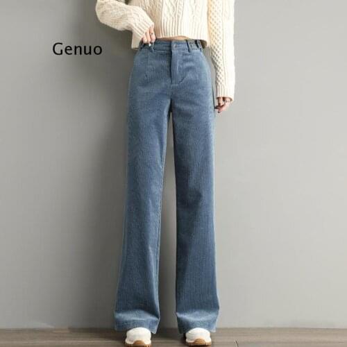 Wide Leg Pants Women Corduroy Stretchy Elastic Lady Trousers High Waist Femme Loose Streetwear Casual Woman Pants