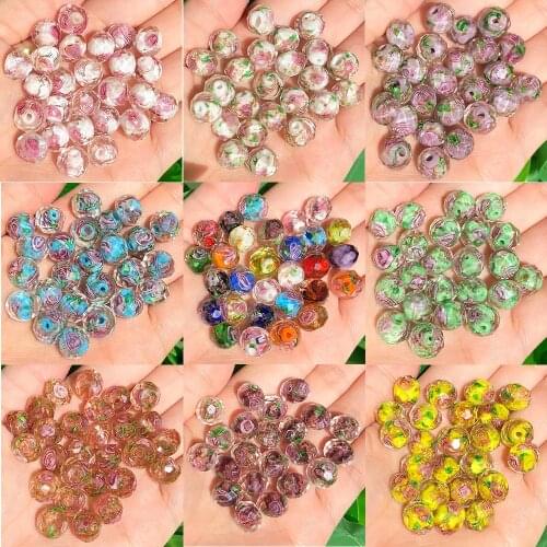 10mm Murano Transparent Glass Lampwork Beads Flower Rondelle Faceted Beads for Jewelry Making Women Girls DIY Handmade Bracelets