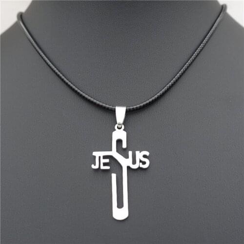 Stainless Steel Jesus Necklace Men Women Fashion Christian Hollow Cross Jewelry