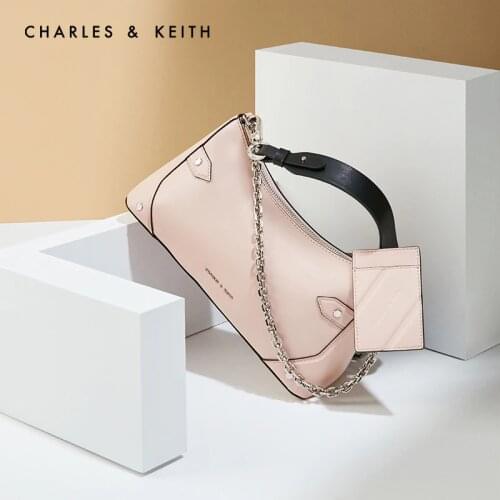 CHARLES＆KEITH New Arrival for Autumn 2020 CK2-80270619 Women Shoulder Bag Metal Buckle Chain concise style bag