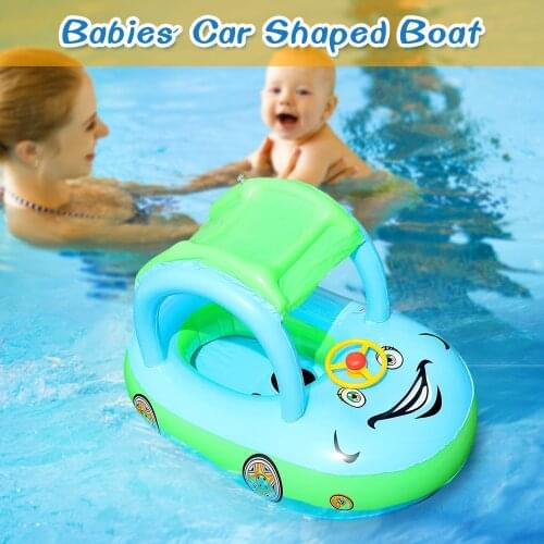 Baby Swim Ring Sunshade Steering wheel Safe Holiday Floating Summer Kids Seat Inflatable PVC Swimming Boat Toys Water Pool Tube