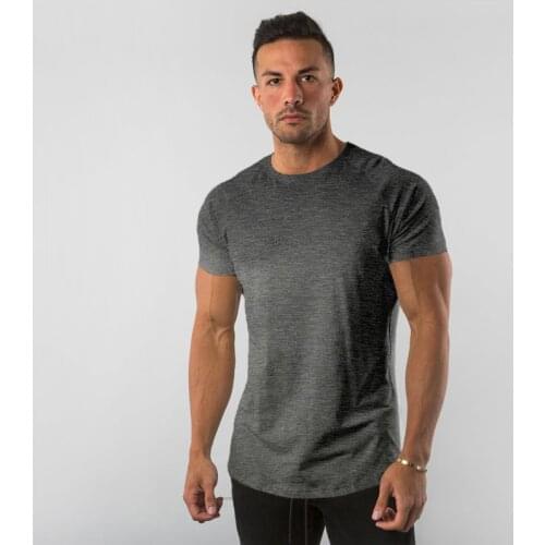 Brand Gym Clothing Fitness T-Shirt Men Solid Cotton Short Sleeve Tshirt Men Slim Fit T-shirts Gym Workout Teeshirt homme