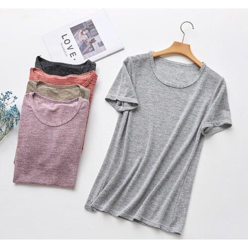 SeeBest Women Comfy Tshirt Tops O Neck Short Sleeve Basic Tee Homewear Cotton Tee 2020 Summer All Match Tee Tops