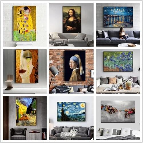 World Famous Paintings Van Gogh Picasso Klimt Painter Works Canvas Painting Decorative Painting Living Room Bedroom Decoration
