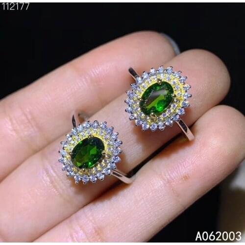 KJJEAXCMY fine jewelry 925 sterling silver inlaid natural diopside new Female ring classic Support Detection