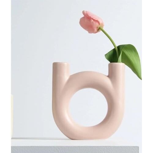 Korean Ins Round Glazed Ceramic Flower Vase Minimalist Flower Arrangement Vase Desktop Display Artwork Ornament Home Decoration