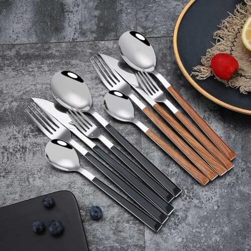 1Pcs imitation wood handle stainless steel fork spoon Durable stainless steel fork spoon tableware Kitchen accessories
