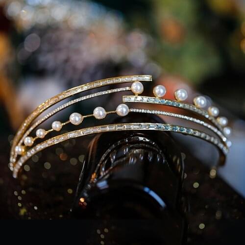 Fashion Gold Bridal Tiara Headpieces Zircon Crystal Brides Headbands Wedding Hair Accessories