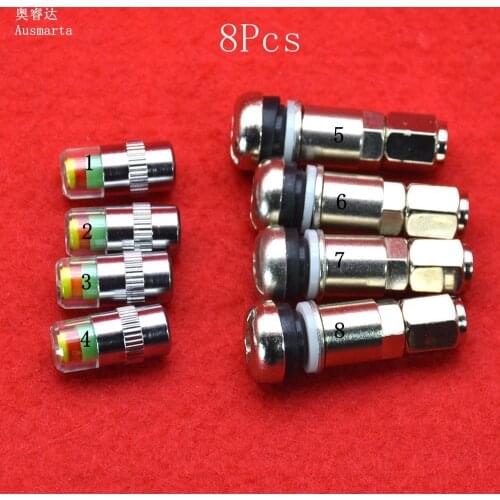 New 8 Pcs Stainless steel explosion-proof valve nozzle & tire pressure monitoring warning cap For small cars suitable for Mini c
