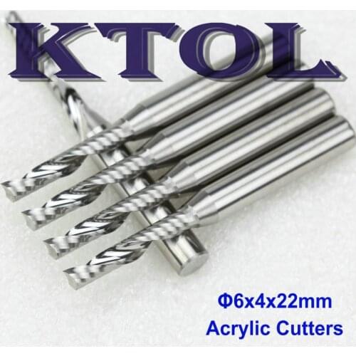 6*4*22MM One Flute Spiral Router Bit Solid Carbide Mill Knives Tools, Imported Micro Flat Mill Acrylic Router Bits Slot Cutter