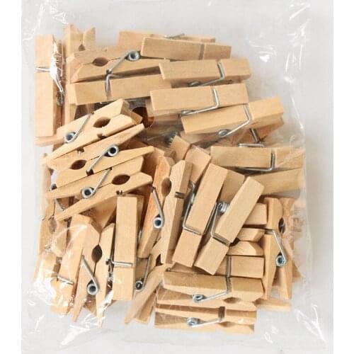 Wholesale Very Small Mine Size 30mm Mini Natural Wooden Clips For Photo Clips Clothespin Craft Decoration Clips Pegs 50 Pcs