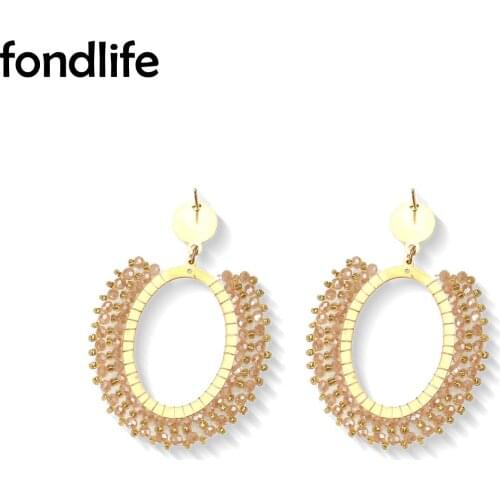 Boho Gold Plated Stainless Steel Oval Earrings Women Girl 2021 New Fashion Bohemian Sparkling Crystal Summer Surf Jewelry Gift