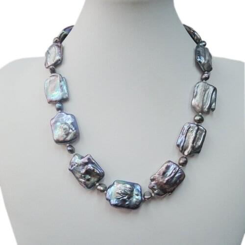 100% FRESHWATER PEARL NECKLACE, BLACK RECTANGLE Baroque PEARL NECKLACE-good quality-925 SILVER CLASP